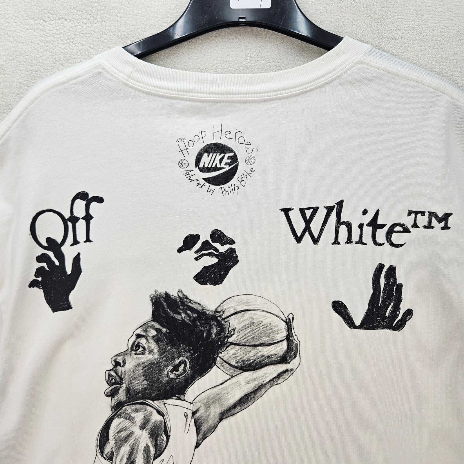 NIKE AIR JORDAN X OFF WHITE MEN'S XL COLLABORATION TSHIRT WHITE HOOP HEROES