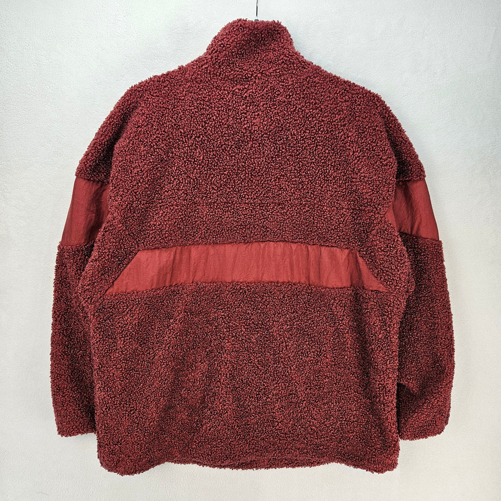 ADIDAS ORIGINALS WOMEN'S SMALL SHERPA FLEECE PULLOVER JACKET BURGUNDY HALF ZIP