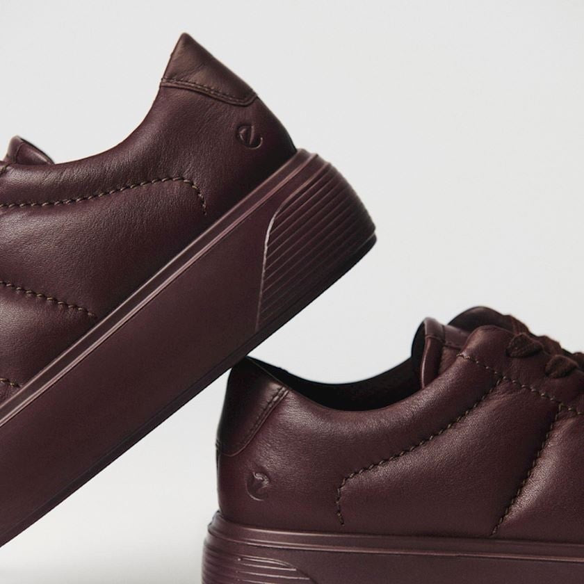 ECCO WOMEN'S 42 STREET PLATFORM LEATHER SNEAKER FIG MAROON NIB 21958351502 $195