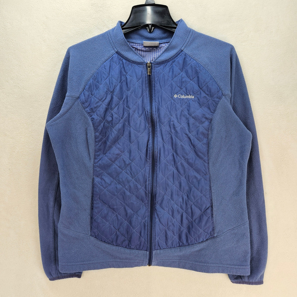 COLUMBIA WOMEN'S XL QUILTED FLEECE JACKET BLUE FULL ZIP LIGHTWEIGHT OUTDOOR