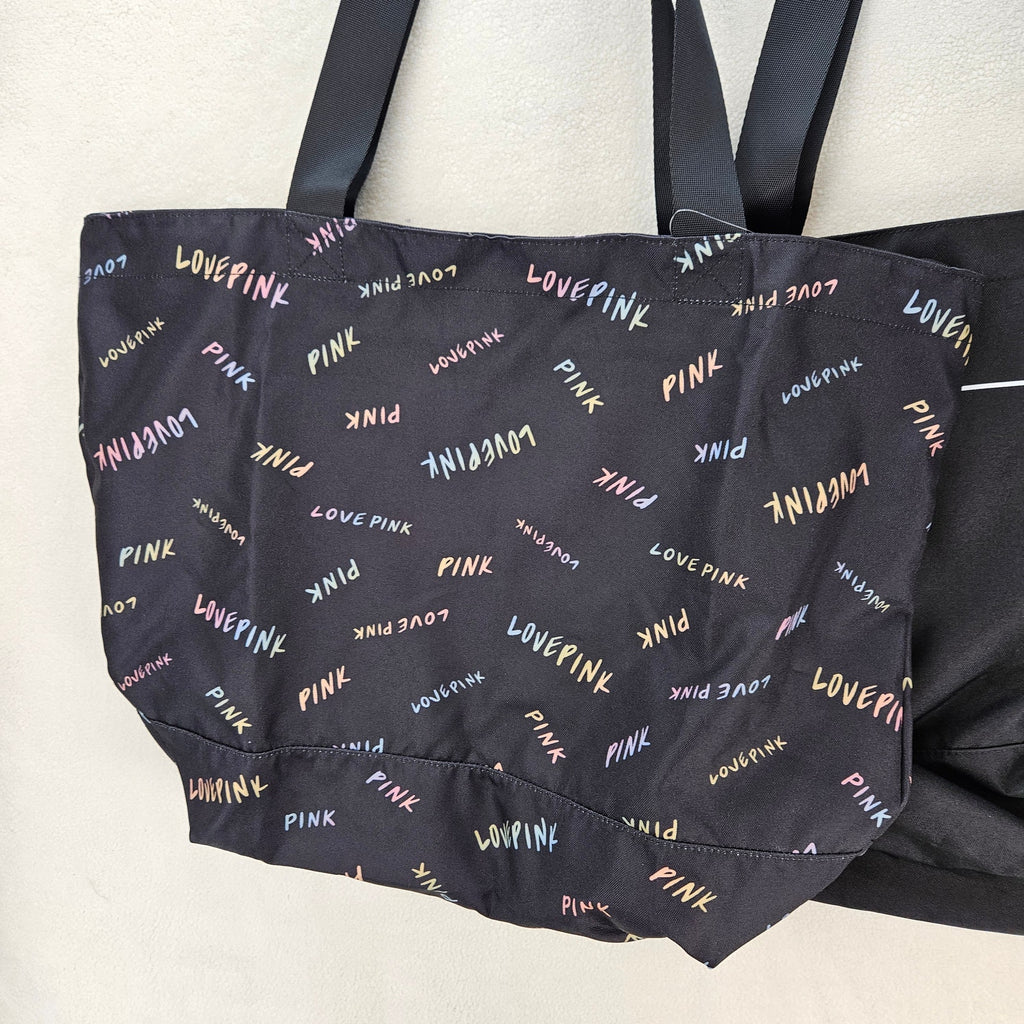 LOT OF 2 - VICTORIA'S SECRET PINK REUSEABLE TOTE BAG BLK SHOPPING BEACH GYM NWT