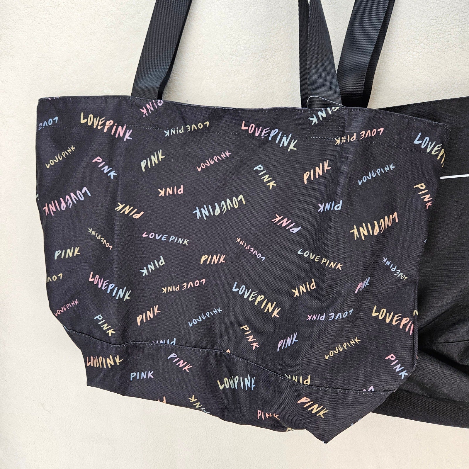 LOT OF 2 - VICTORIA'S SECRET PINK REUSEABLE TOTE BAG BLK SHOPPING BEACH GYM NWT