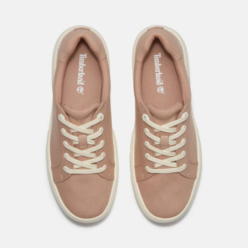 TIMBERLAND WOMEN'S 9 LAUREL COURT LOW LACE SNEAKER LIGHT BEIGE CANVAS NIB