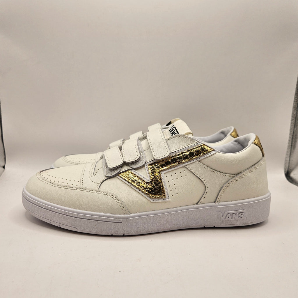 VANS MEN'S 8.5 LOWLAND COMFYCUSH WHITE GOLD STRAP ON SNEAKER NWOB