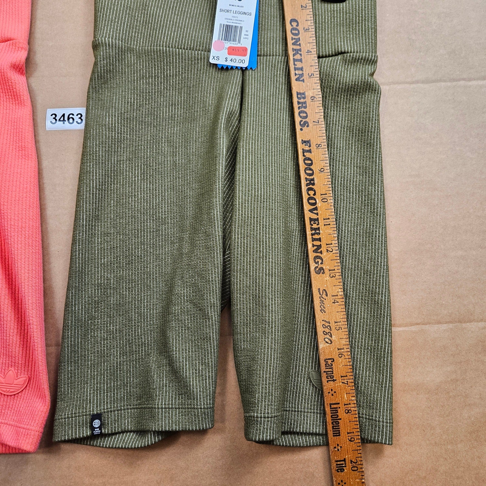 LOT OF 2 - ADIDAS ORIGINALS WOMEN'S (XS & S) RIBBED SHORT LEGGINGS GREEN CORAL