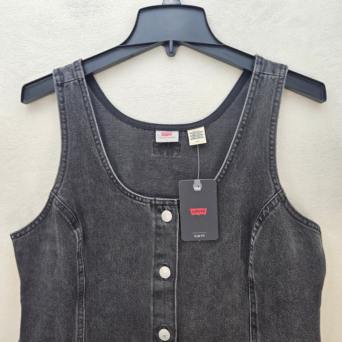 LEVI'S WOMEN'S LARGE TULI DENIM MINI DRESS BLACK WASH NWT