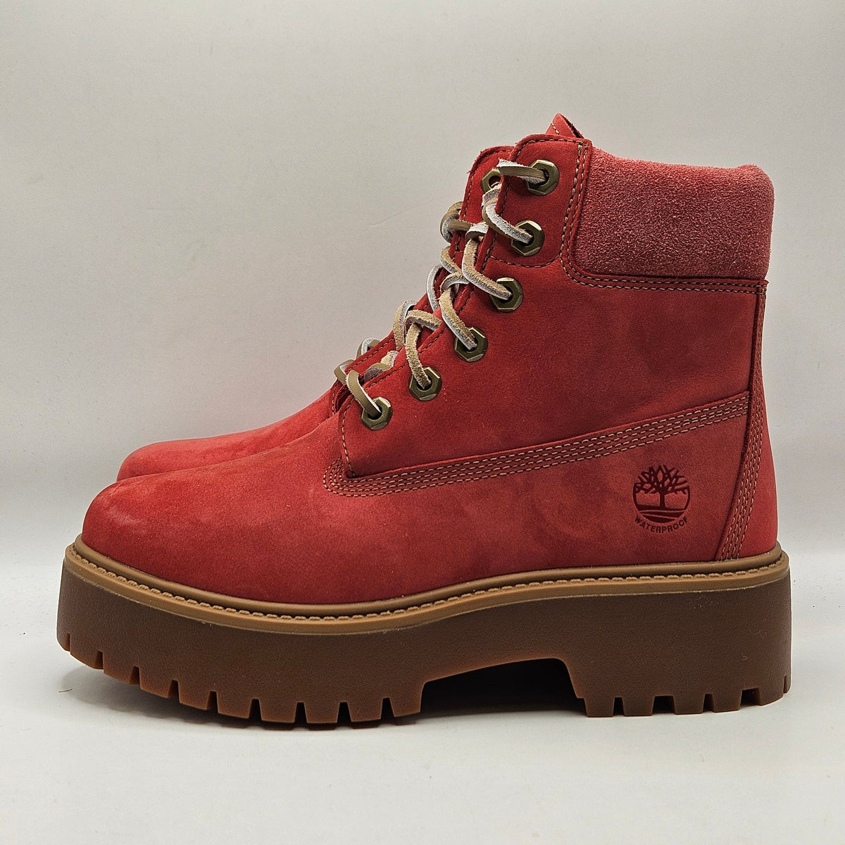 TIMBERLAND WOMEN'S 7 STONE STREET 6 IN WATERPROOF PLATFORM RED BOOTS TB0A2H3CET1
