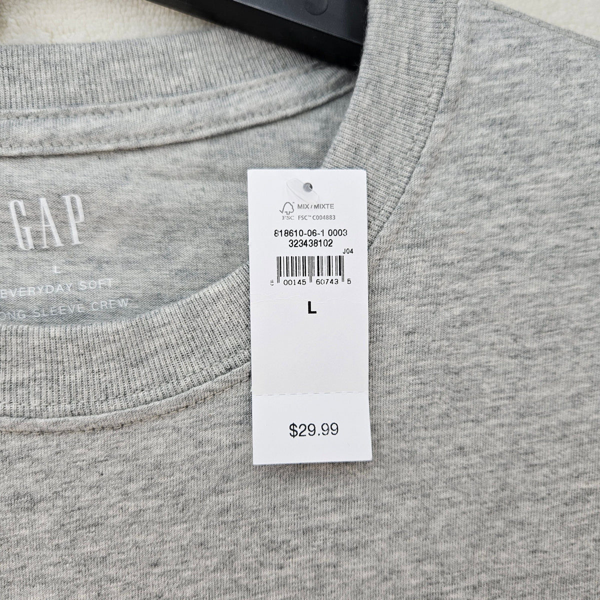 GAP EVERYDAY MEN'S LARGE SOFT L/S CREW SHIRT LOT OF 2 NWT