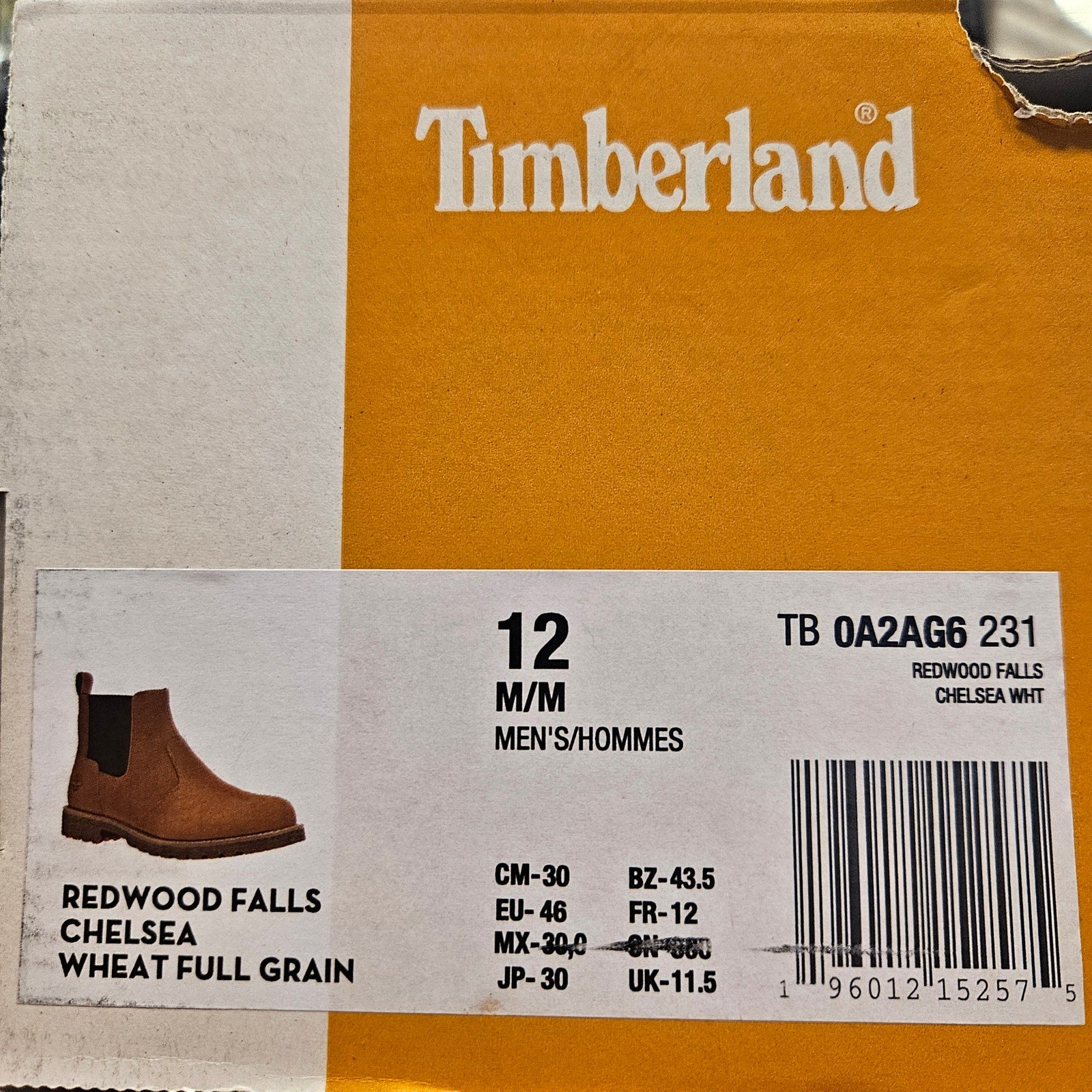 TIMBERLAND MEN'S 12 REDWOOD FALLS MID CHELSEA BOOT WHEAT NIB
