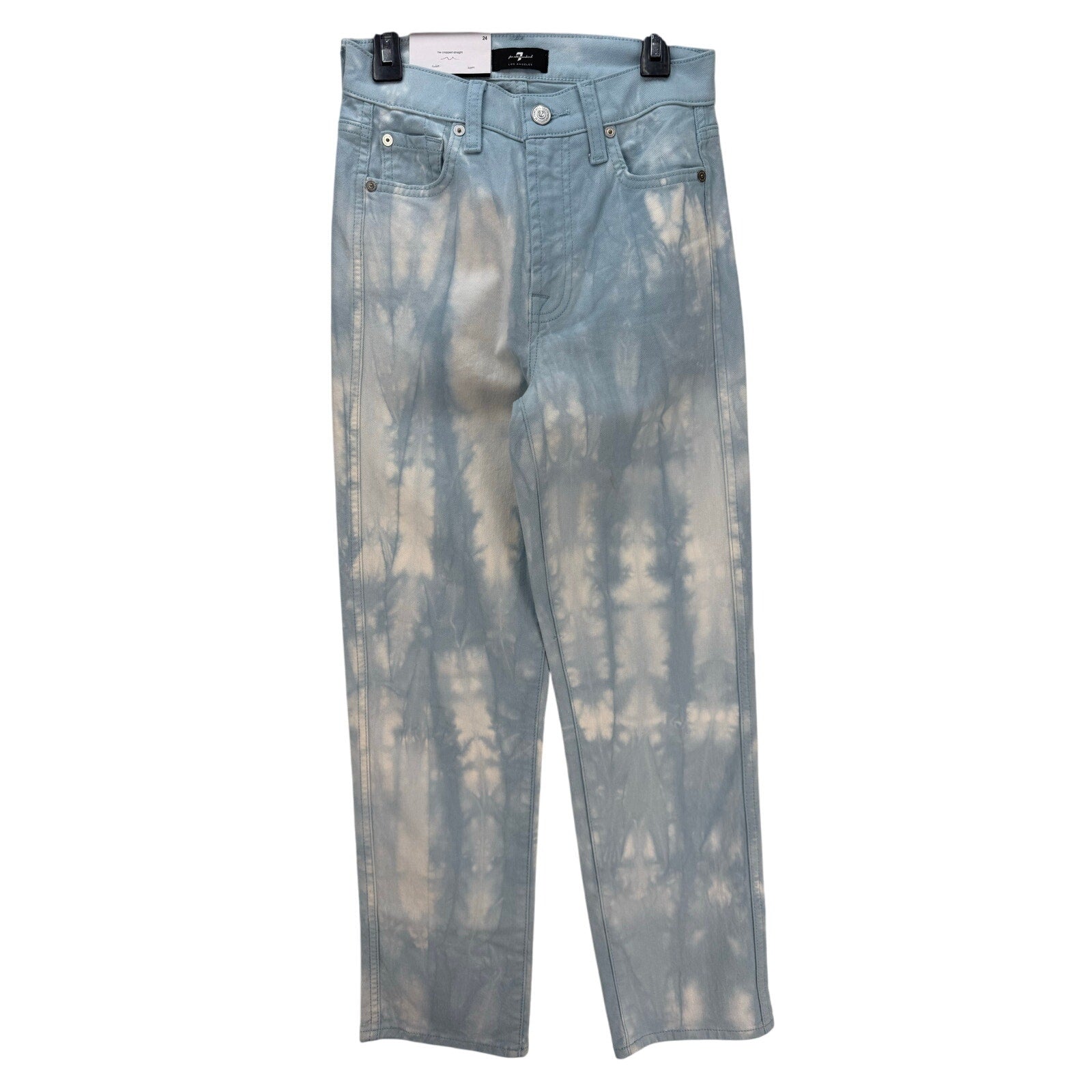 7 FOR ALL MANKIND WOMEN'S 24 BLUE HIGH WAIST CROPPED STRAIGHT LEG JEANS