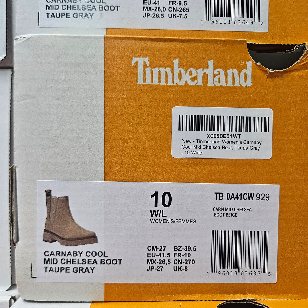 TIMBERLAND WOMEN'S 10 WIDE CARNABY COOL MID CHELSEA BOOT TAUPE GRAY TB0A41CW929