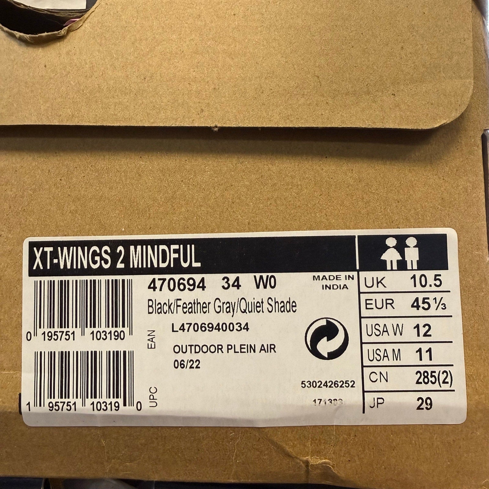 SALOMON MEN'S 11 XT-WINGS 2 MINDFUL BLK GRAY TRAIL SHOES NIB