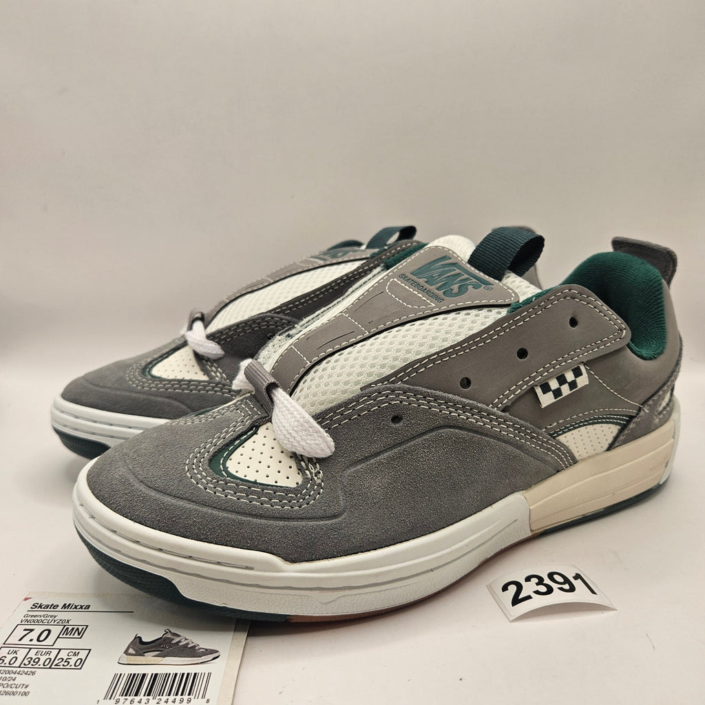 VANS MEN'S 7 SKATE MIXXA SUEDE MESH SHOES GREEN GREY WHITE NWOB
