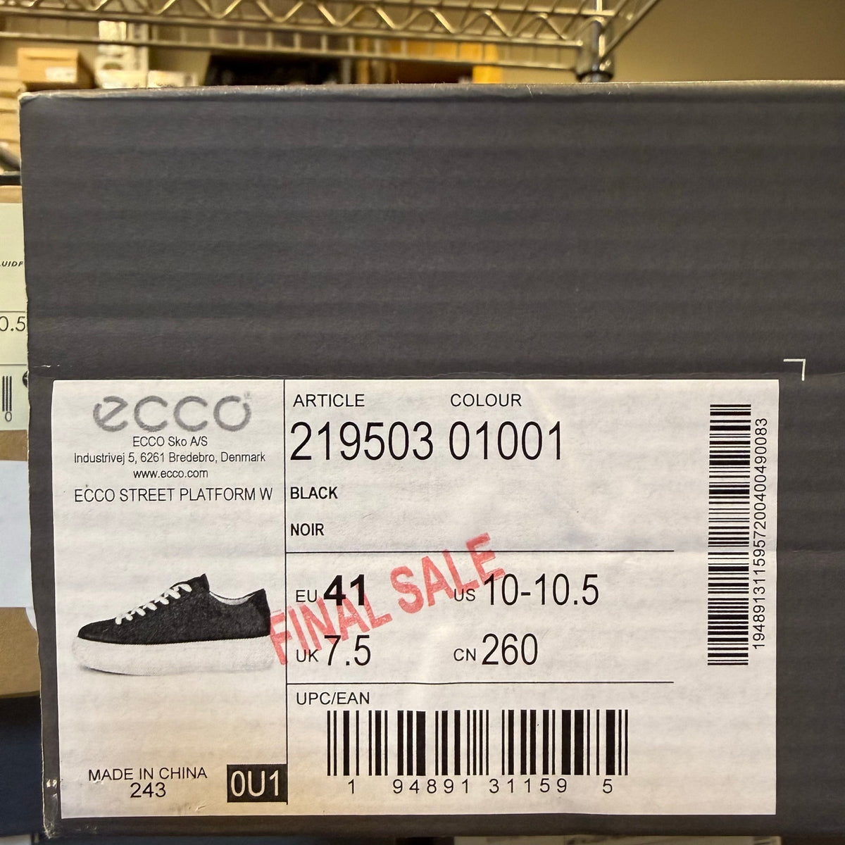 ECCO WOMEN'S 41 STREET PLATFORM BLACK LOW TOP SNEAKER NIB NO LID 21950301001