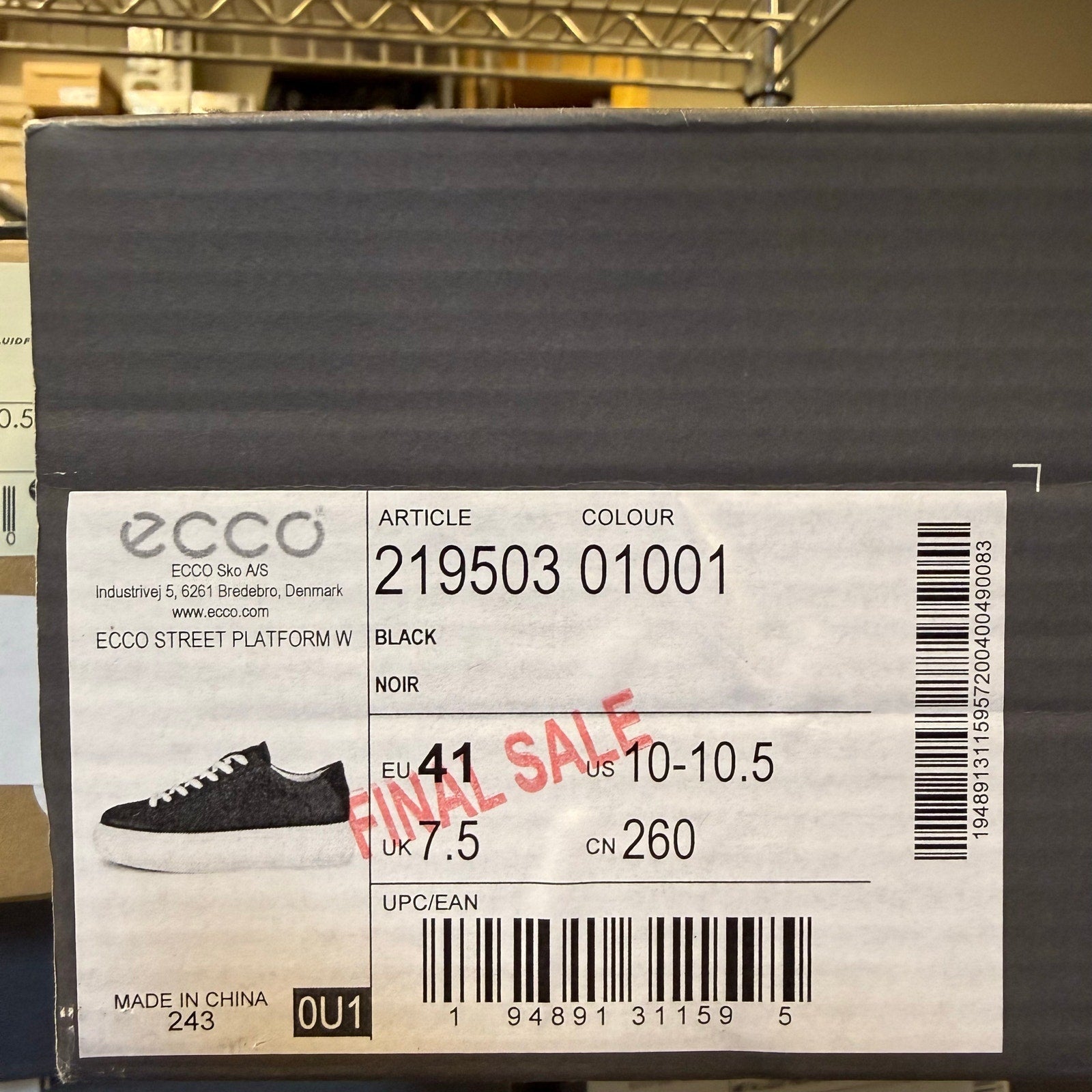 ECCO WOMEN'S 41 STREET PLATFORM BLACK LOW TOP SNEAKER NIB NO LID 21950301001