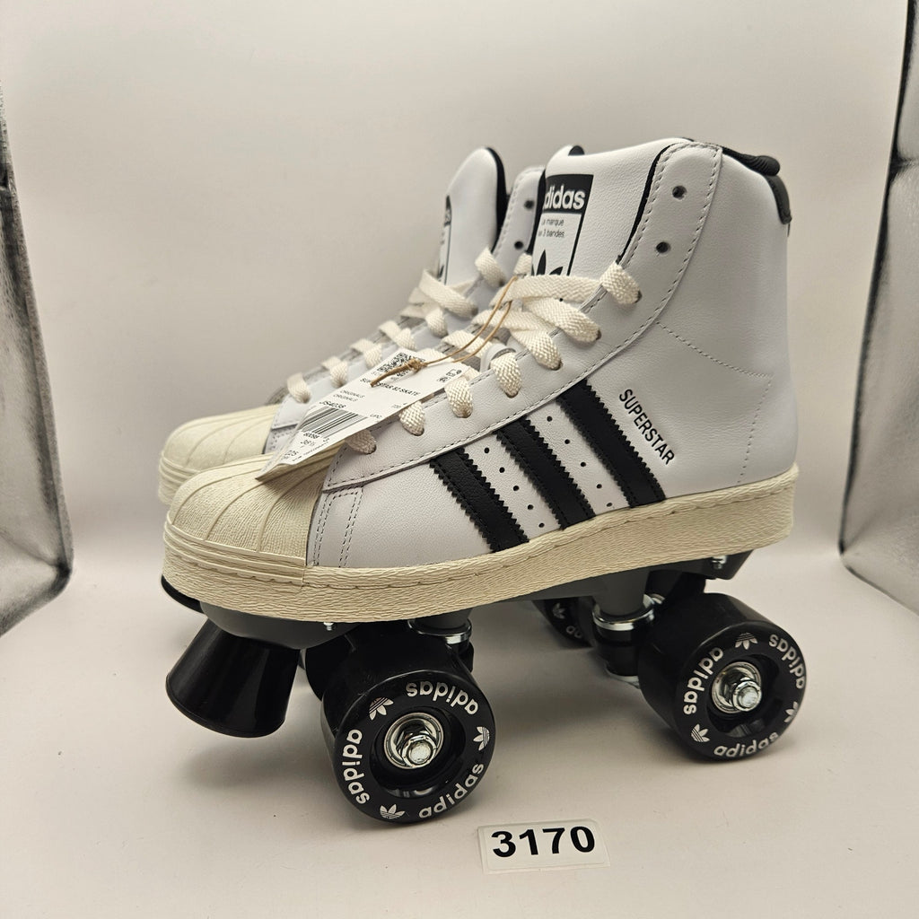 ADIDAS WOMEN'S 5.5 SUPERSTAR HI WHITE BLACK ROLLER SKATES NWOB JS4038