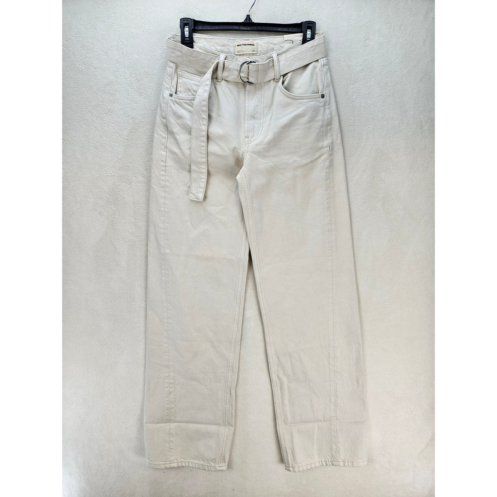 FREE PEOPLE WE THE FREE WOMEN'S 24 WIDE LEG DENIM PANTS WHITE W/ BELT NWOT