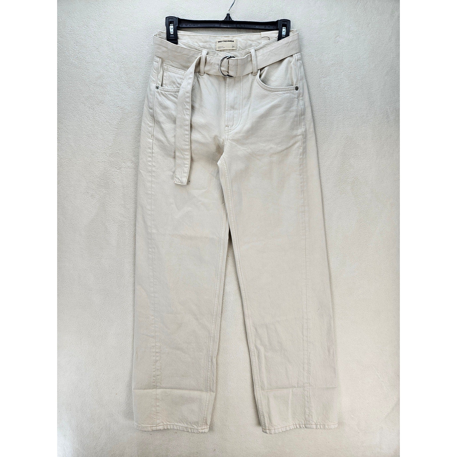 FREE PEOPLE WE THE FREE WOMEN'S 24 WIDE LEG DENIM PANTS WHITE W/ BELT NWOT
