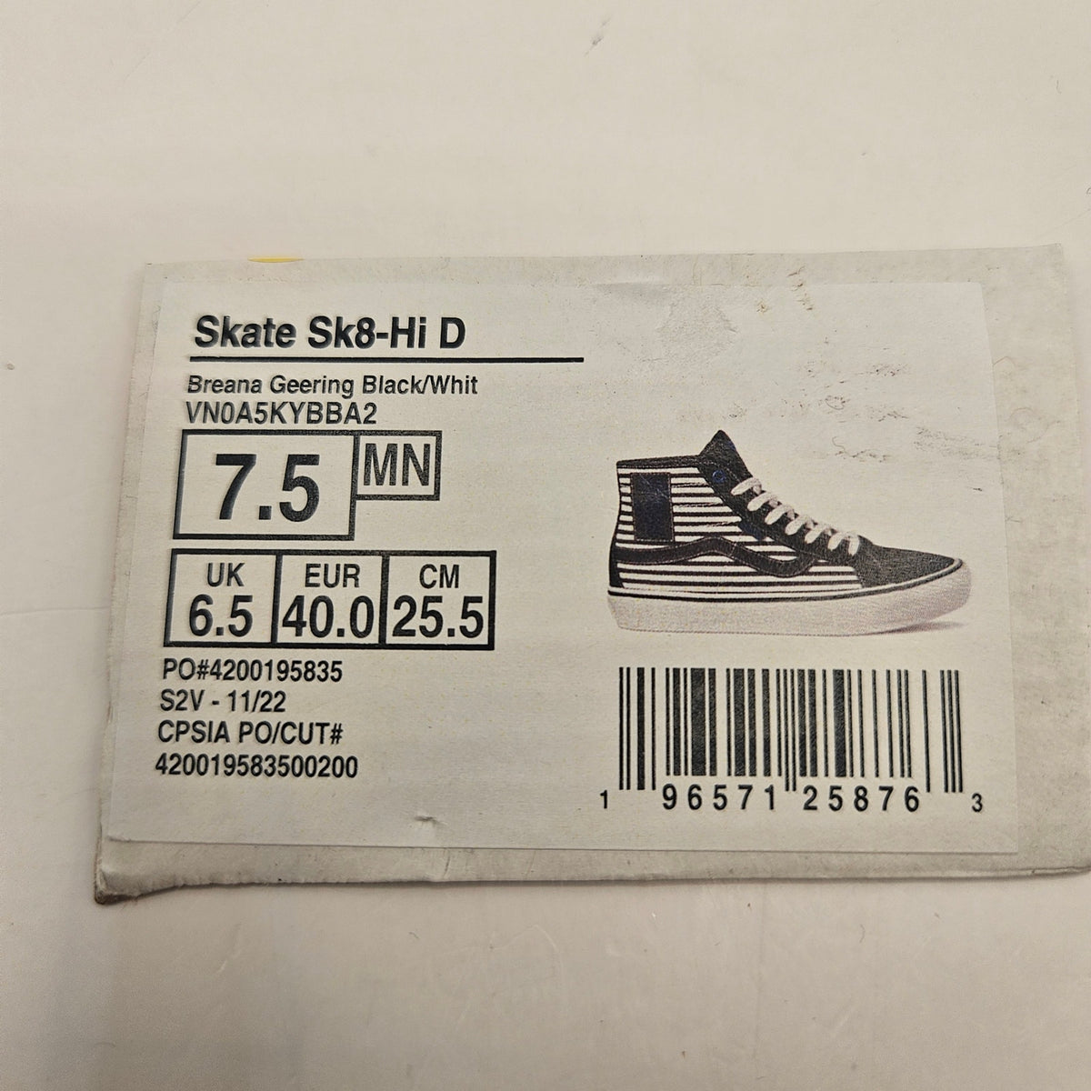 VANS x BREANA GEERING MEN'S 7.5 SKATE SK8-Hi DECON BLACK HI TOP SNEAKER NWOB