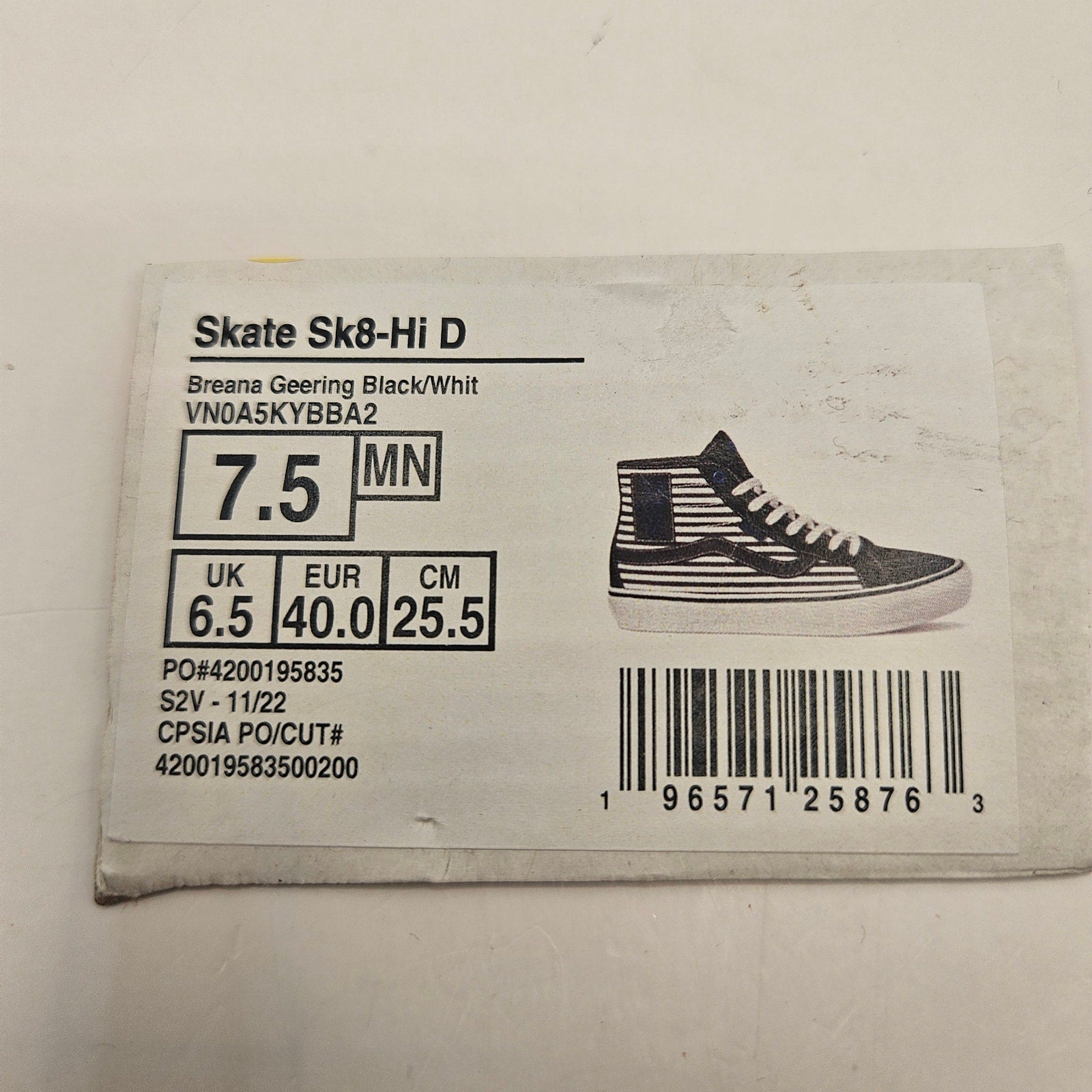 VANS x BREANA GEERING MEN'S 7.5 SKATE SK8-Hi DECON BLACK HI TOP SNEAKER NWOB