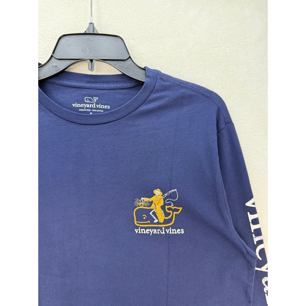 VINEYARD VINES MEN'S SMALL NAUTICAL NAVY FISHERMAN SKELETON LONG SLEEVE TEE