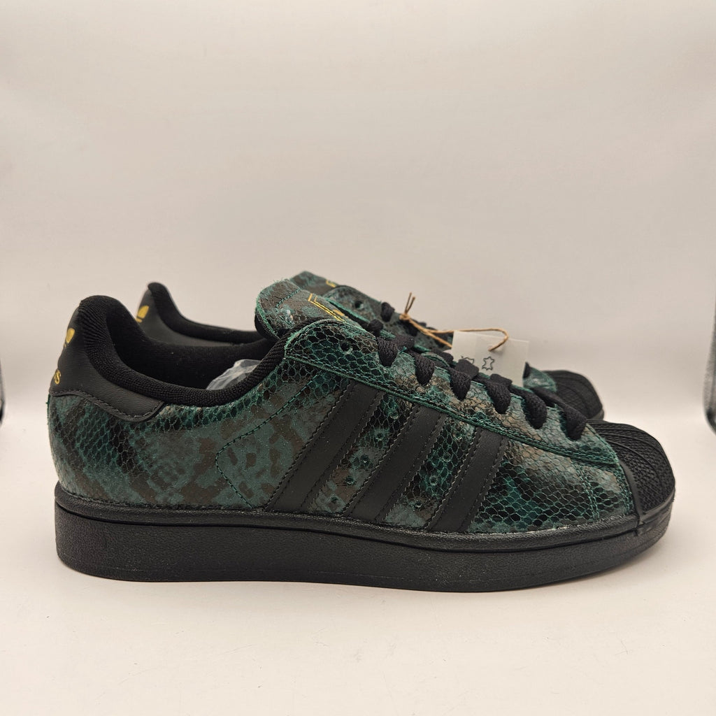 ADIDAS ORIGINALS WOMEN'S 8 SUPERSTAR BLACK GREEN SNAKESKIN SHELL TOE NWOB