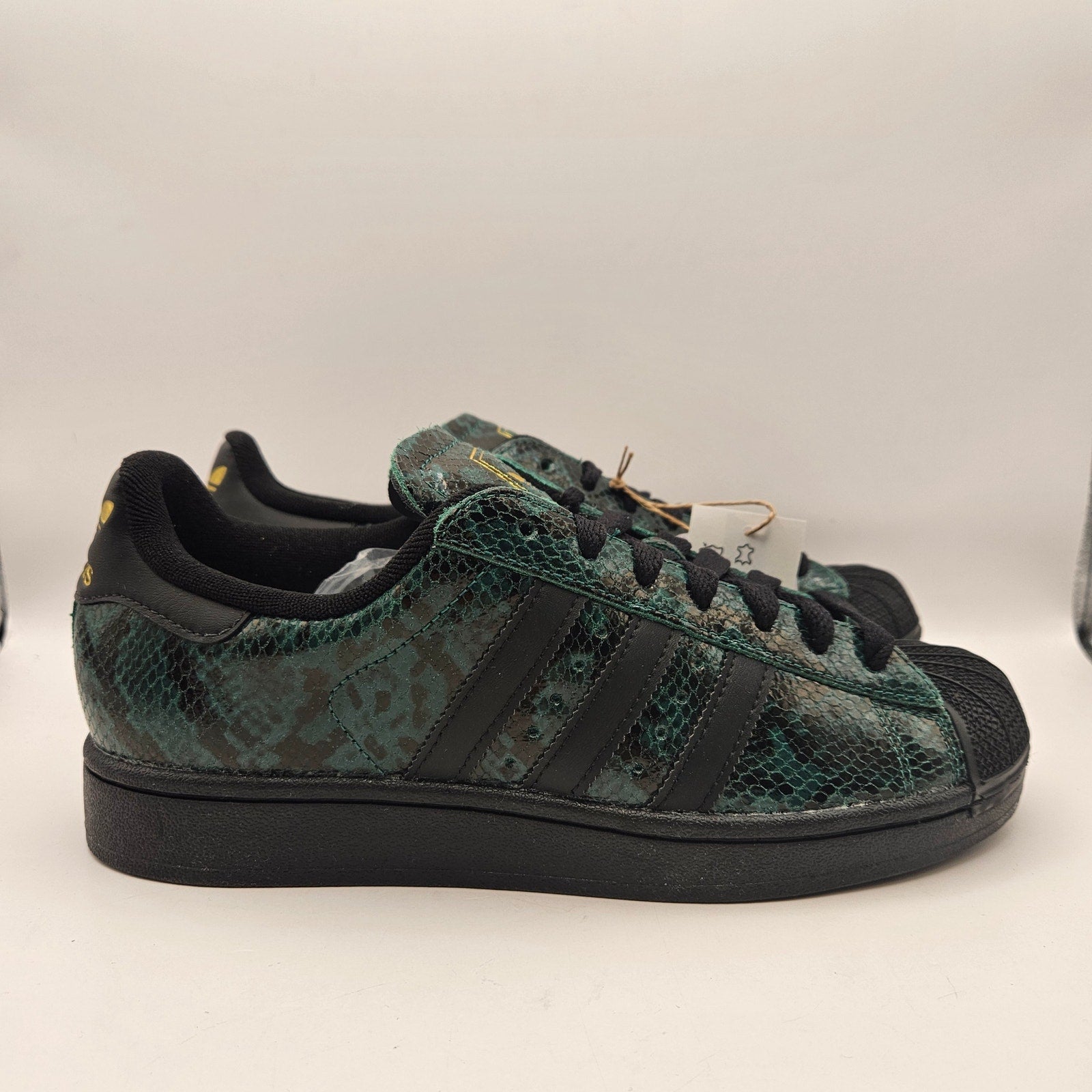 ADIDAS ORIGINALS WOMEN'S 8 SUPERSTAR BLACK GREEN SNAKESKIN SHELL TOE NWOB