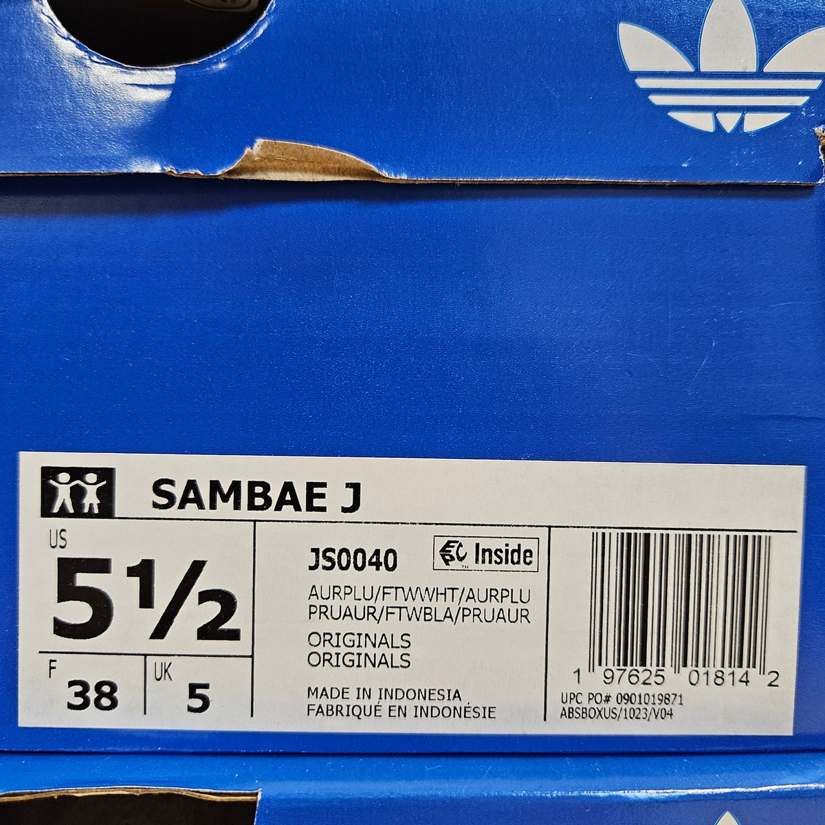 ADIDAS KIDS 5.5 WOMEN'S 8 SAMBAE PURPLE WHITE LOW TOP LEATHER SNEAKER JS0040