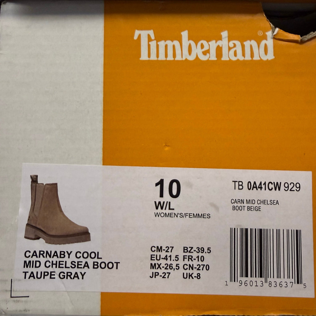 TIMBERLAND WOMEN'S 10 WIDE CARNABY COOL MID CHELSEA BOOT TAUPE GRAY NIB