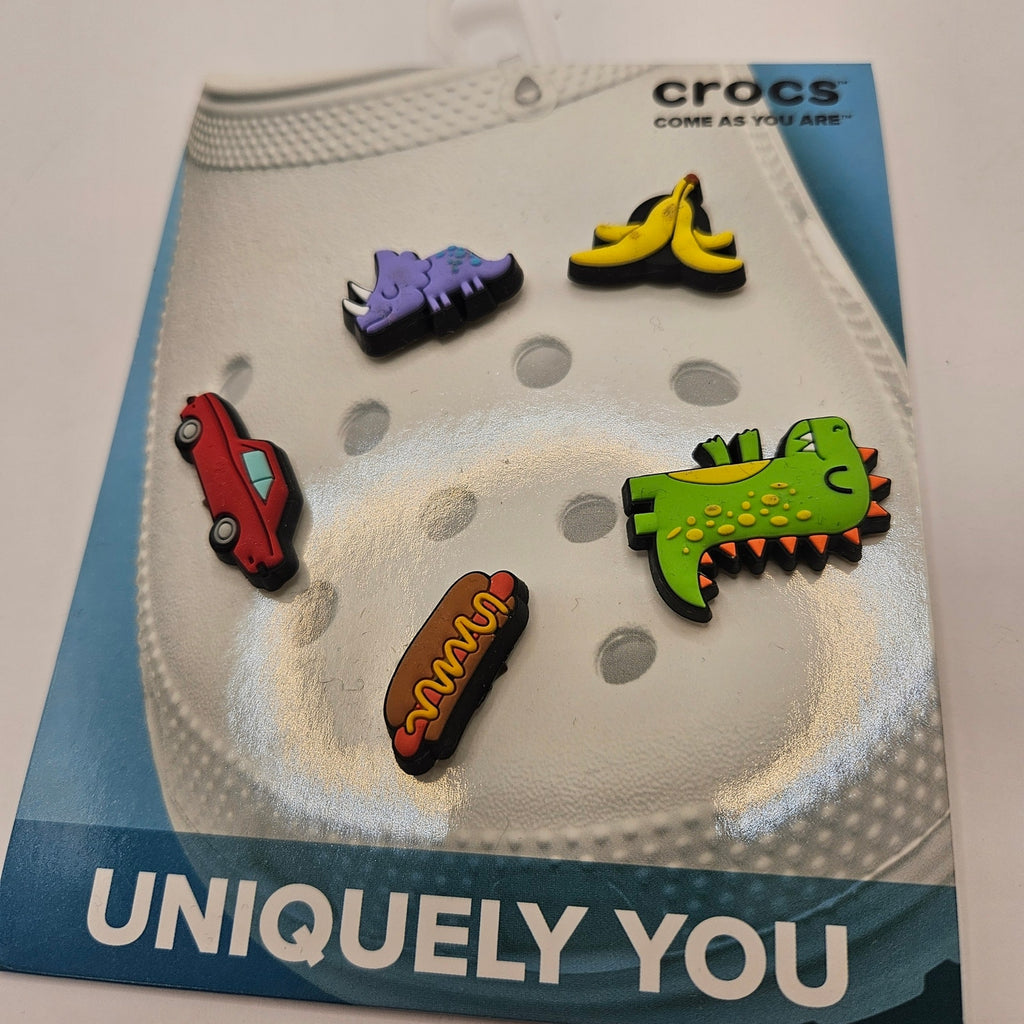 CROCS JIBBITZ 5PC LOT OF 3(15 CHARMS) SMILEY(1)+DINO(2) NWT