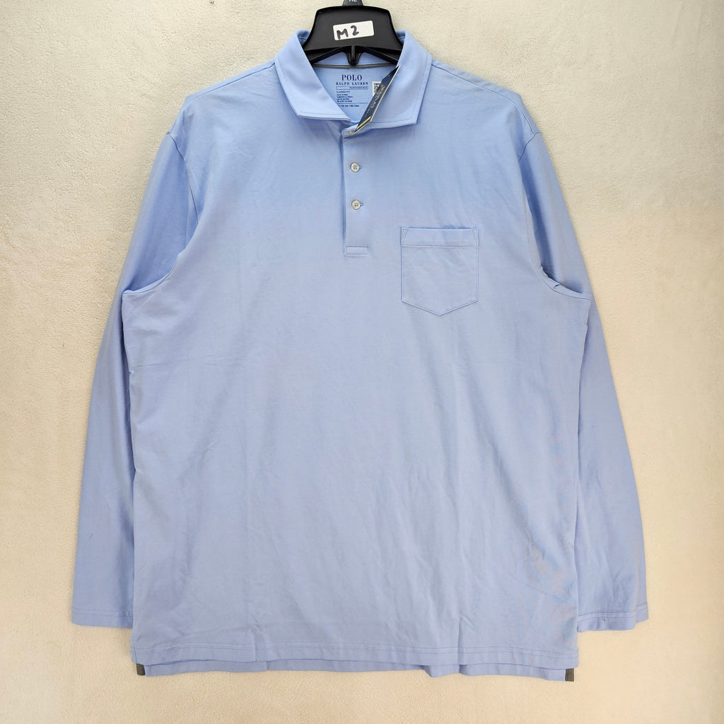 POLO RALPH LAUREN MEN'S XL PERFORMANCE GOLF POLO SHIRT LONG SLEEVE BLUE NWT
