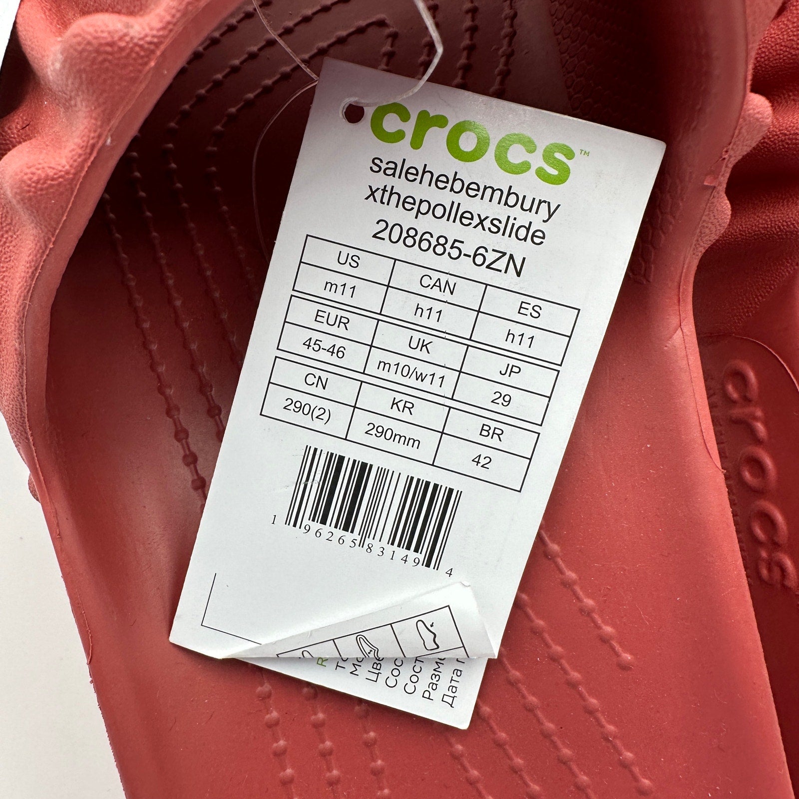 CROCS x Salehe Bembury Men's 11 Pollex Slide 208685-6ZN Guppy Red