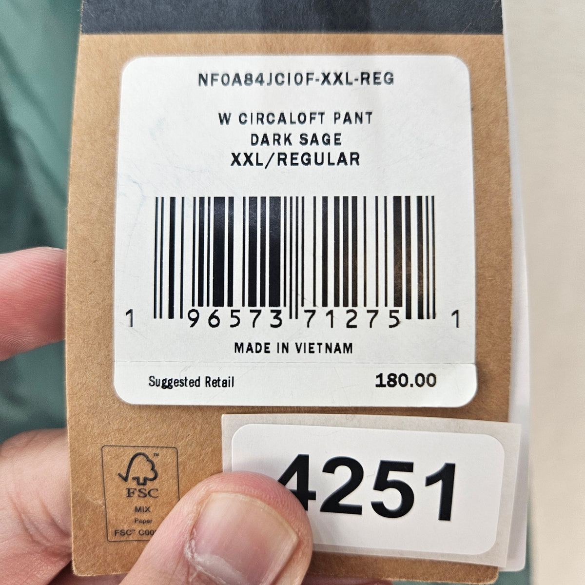 THE NORTH FACE WOMEN'S XXL CIRCALOFT PANT DARK SAGE QUILTED NF0A84JCIOF