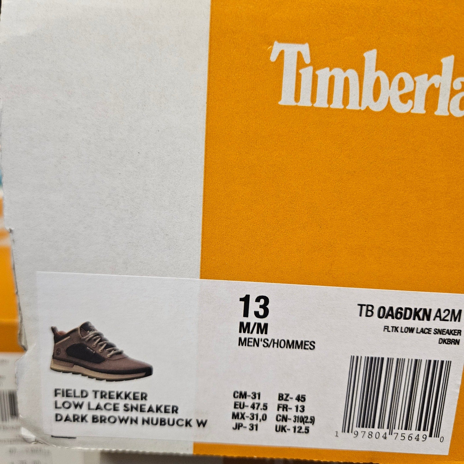 TIMBERLAND MEN'S 13 FIELD TREKKER SNEAKER LOW LACED DARK BROWN NUBUCK NIB