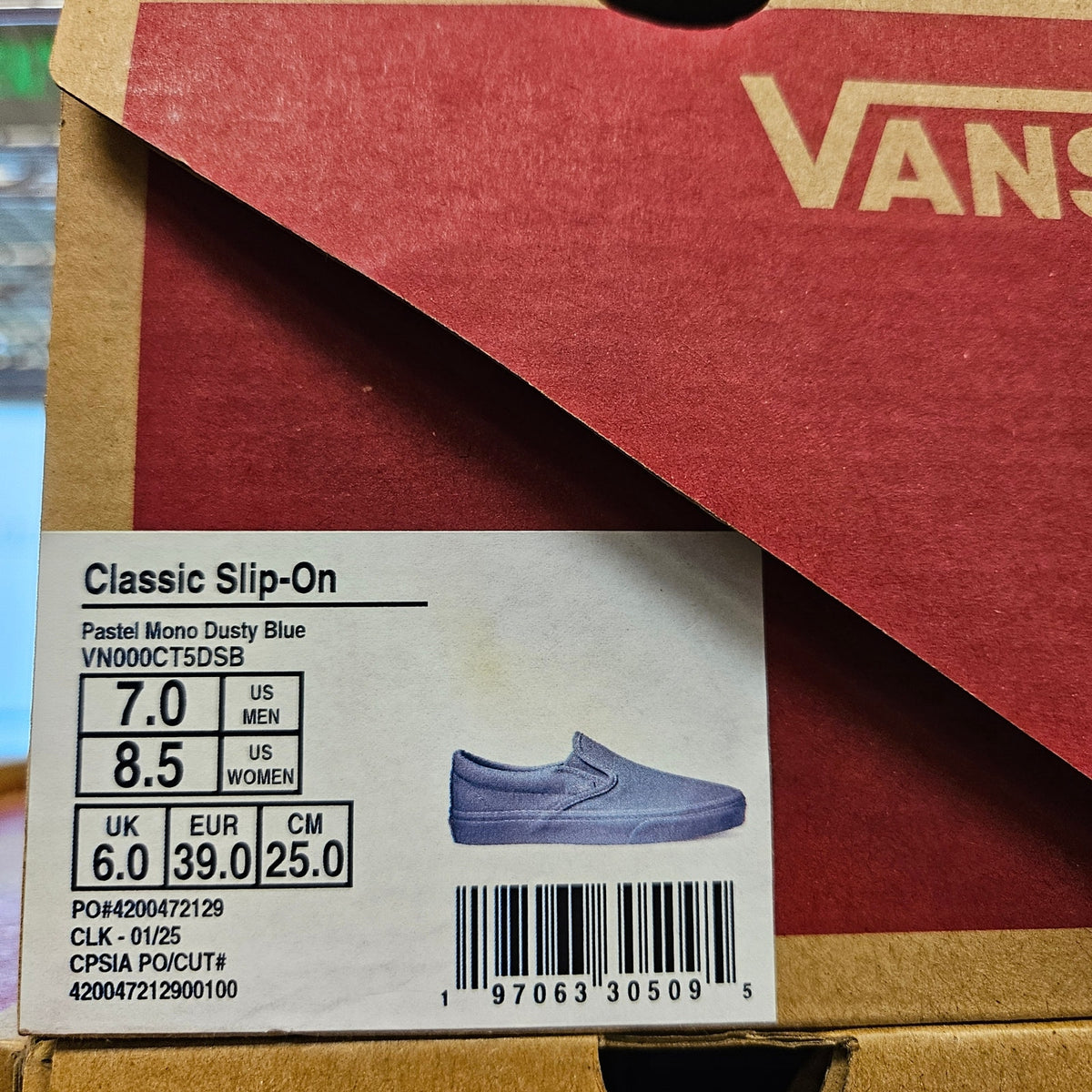 VANS MEN'S 7 WOMEN'S 8.5 CLASSIC SLIP ON PASTEL MONO DUSTY BLUE NIB