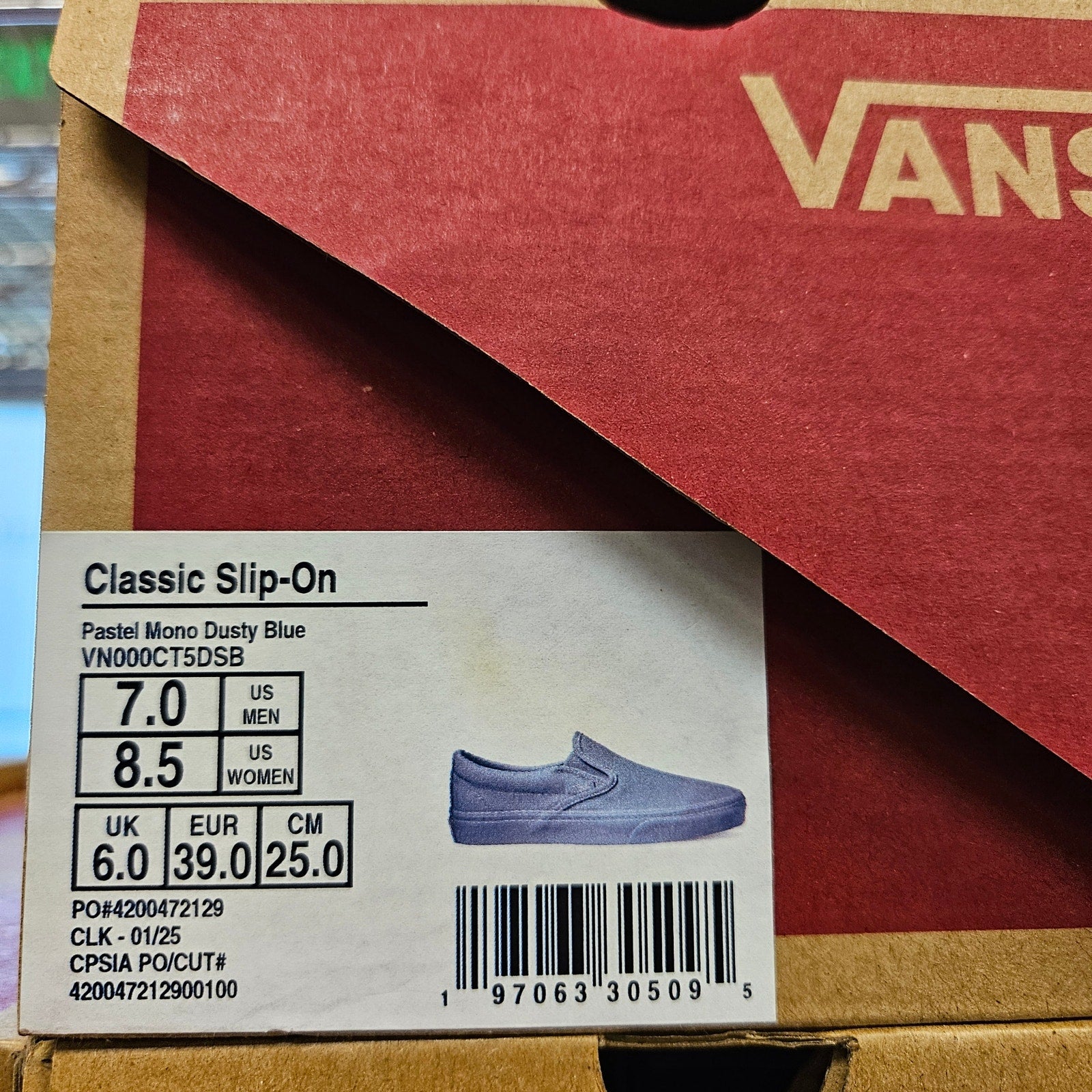 VANS MEN'S 7 WOMEN'S 8.5 CLASSIC SLIP ON PASTEL MONO DUSTY BLUE NIB
