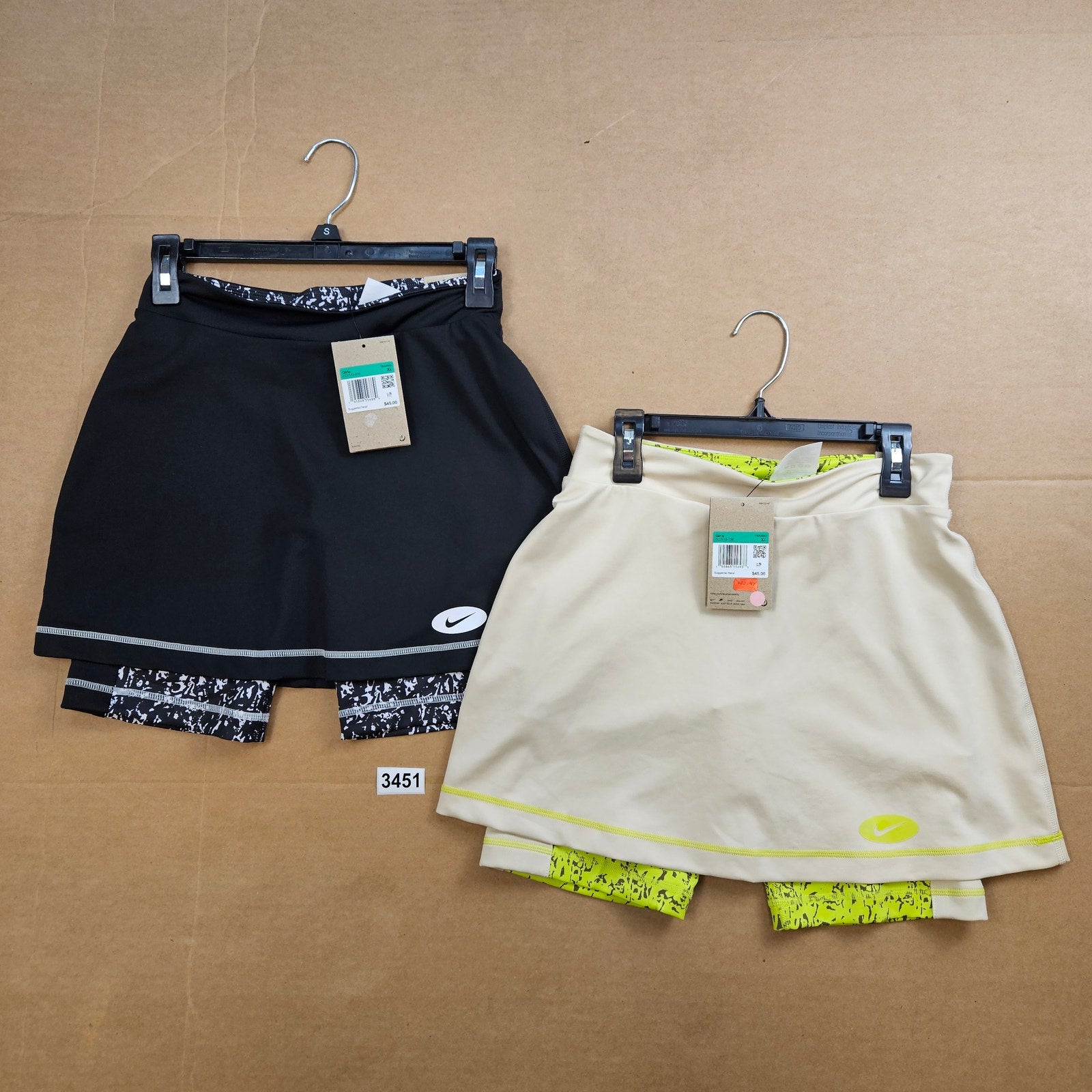 LOT OF 2 - NIKE GIRLS XL DRI-FIT SKORT BEIGE BLACK BUILT IN SHORTS NWT