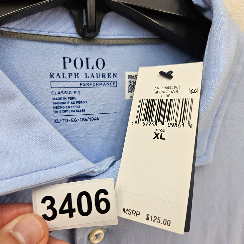 POLO RALPH LAUREN MEN'S XL PERFORMANCE GOLF POLO SHIRT LONG SLEEVE BLUE NWT