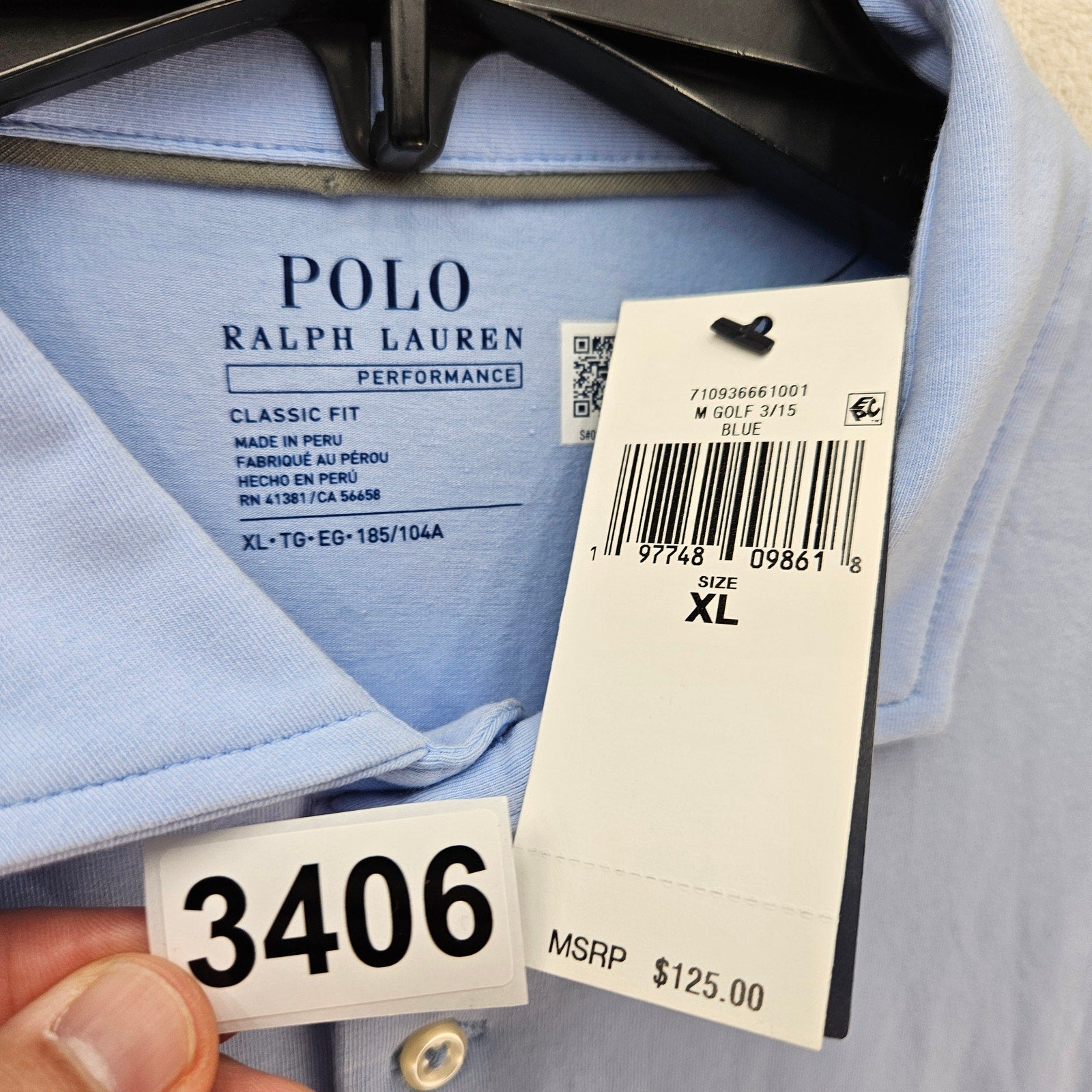 POLO RALPH LAUREN MEN'S XL PERFORMANCE GOLF POLO SHIRT LONG SLEEVE BLUE NWT