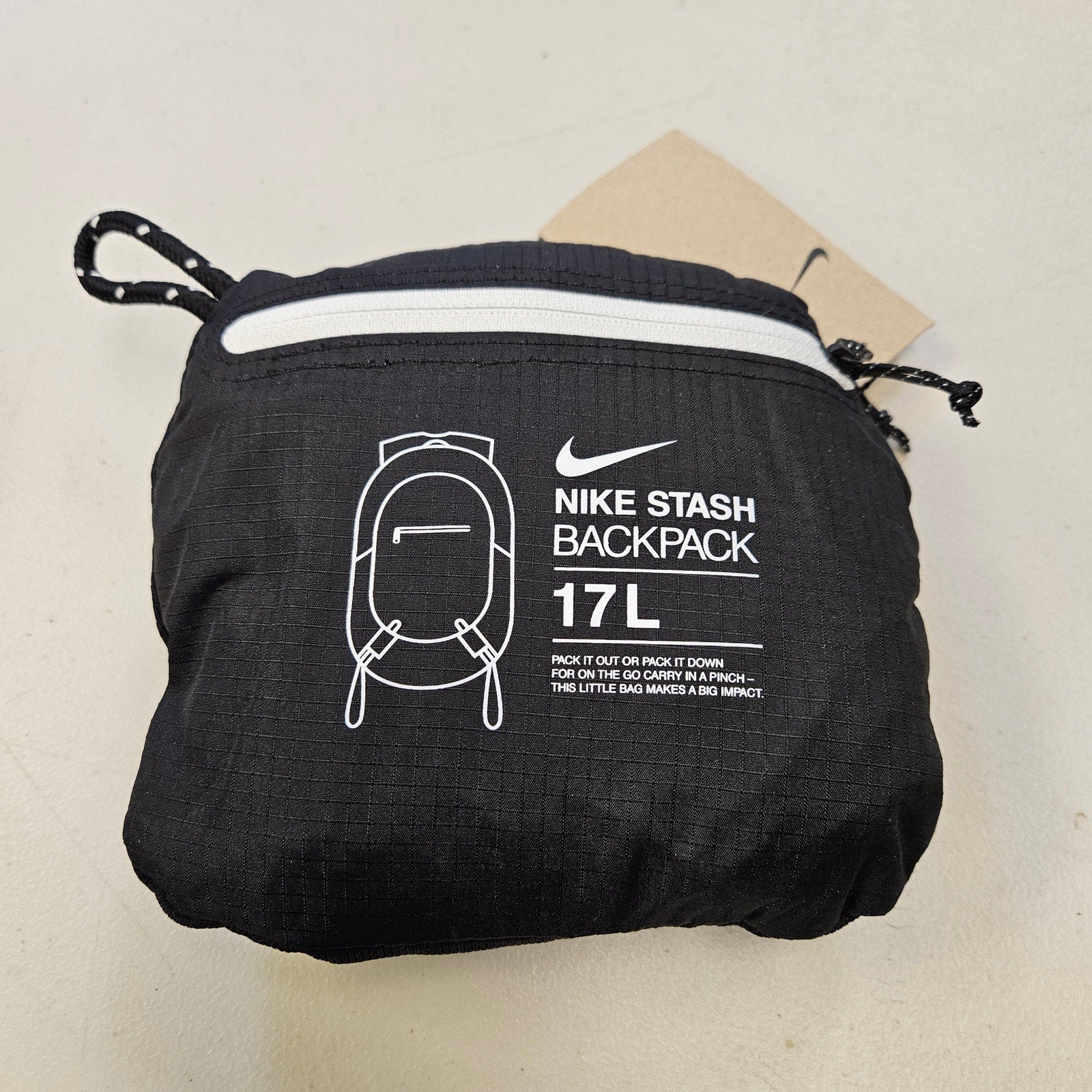 NIKE STASH LT WEIGHT PACKABLE 17L BACKPACK SCHOOL WORK GYM BLACK DB0635-010 NWT