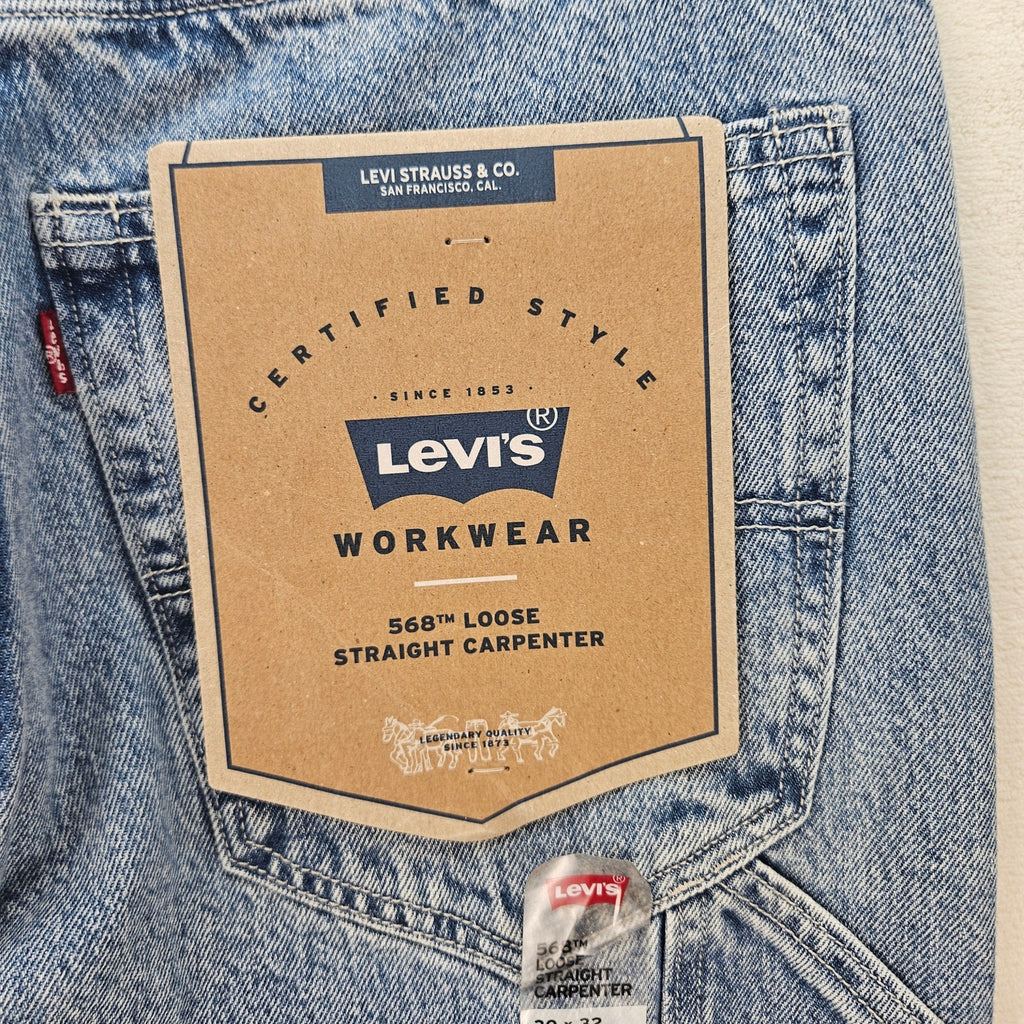 LEVI'S 568 MEN'S 30X32 CARPENTER LIGHT BLUE DENIM JEANS NWT WORKWEAR
