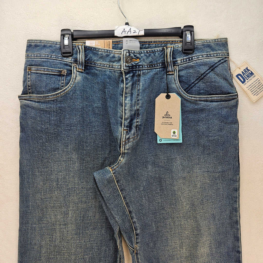 PRANA MEN'S 36X30 AXIOM JEAN ANTIQUE STONE WASH NWT STRAIGHT LEG