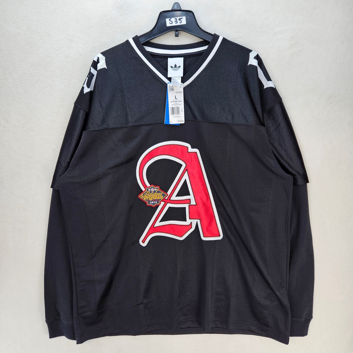ADIDAS MEN'S LARGE ORIGINALS TREFOIL OG 2 IN 1 JERSEY BLACK RED RARE KS5328