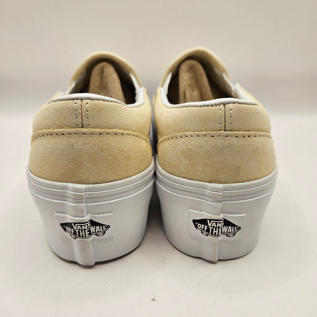 VANS WOMEN'S 6.5 SLIP ON PLATFORM PALE YELLOW SUEDE LO TOP SNEAKER NWOB