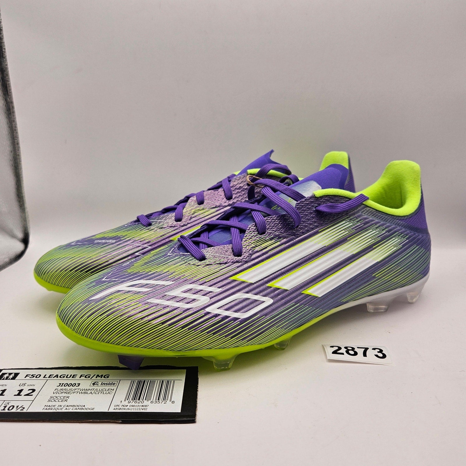 ADIDAS MENS 11 F50 LEAGUE FG MG SOCCER CLEATS JI0003 PURPLE LUCID LEMON NWOB