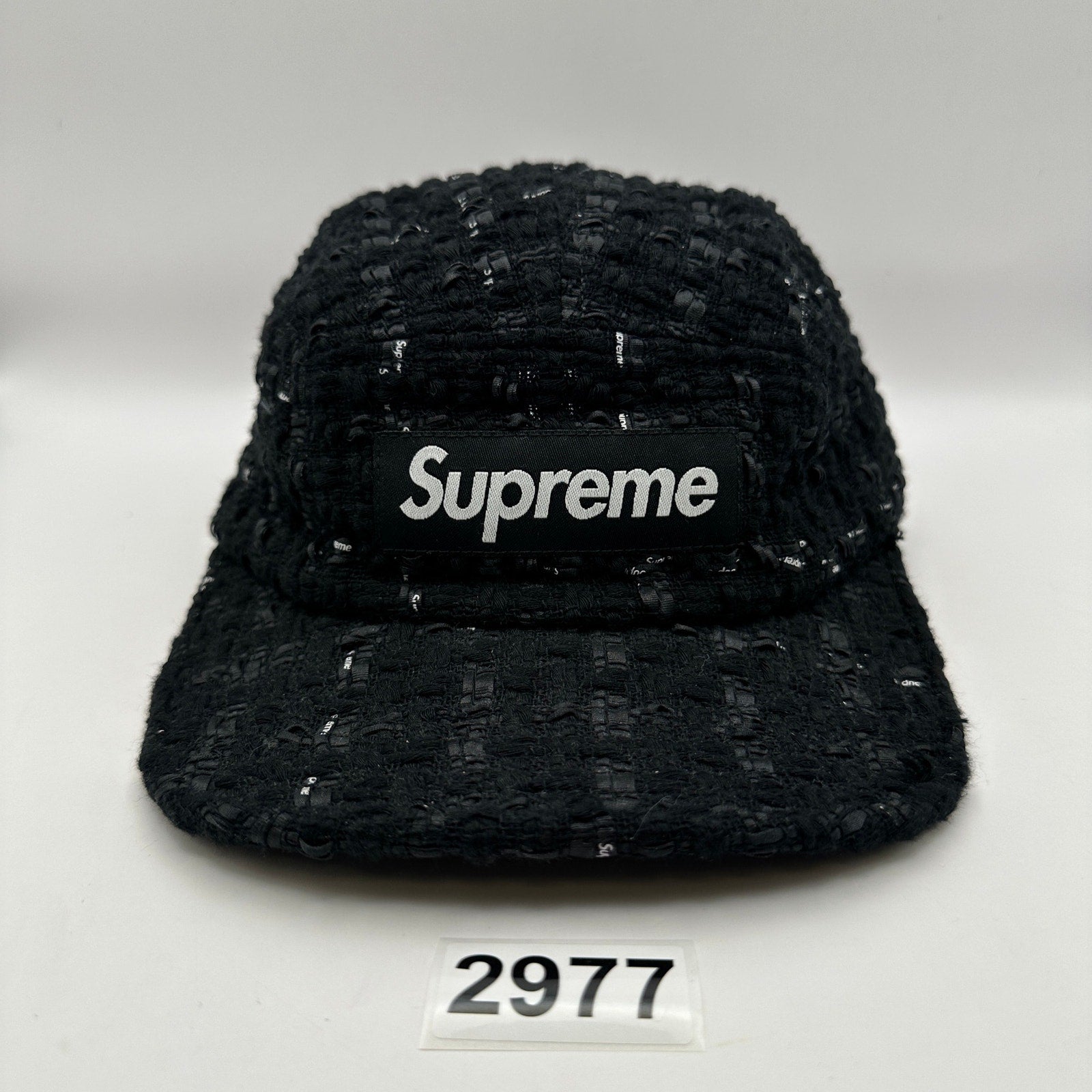 SUPREME BLACK TWEED CAMP CAP HAT BOX LOGO ADJUSTABLE MADE IN USA