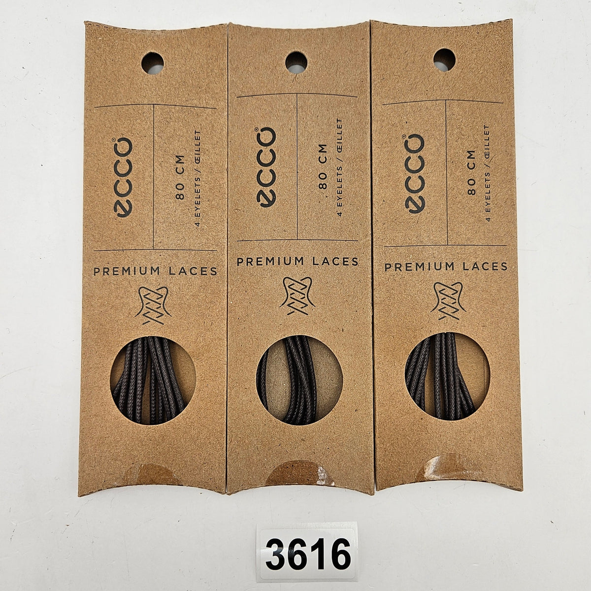 LOT OF 3 - ECCO PREMIUM LACES 80CM COFFEE ROUND NIB 1X3 PAIR