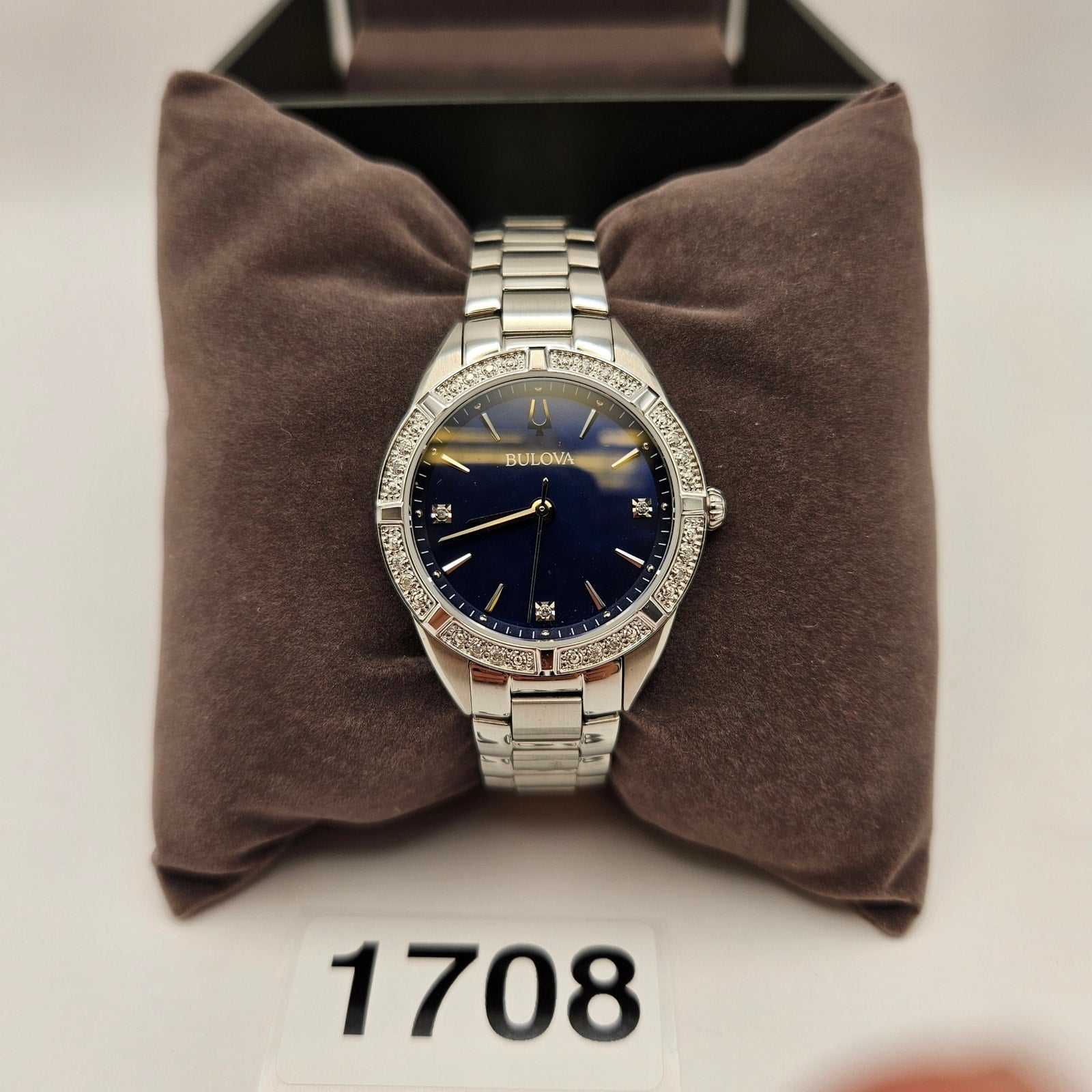BULOVA 96R243 WOMEN'S CLASSIC QUARTZ GEMMED SILVER STAINLESS STEEL WATCH 35MM