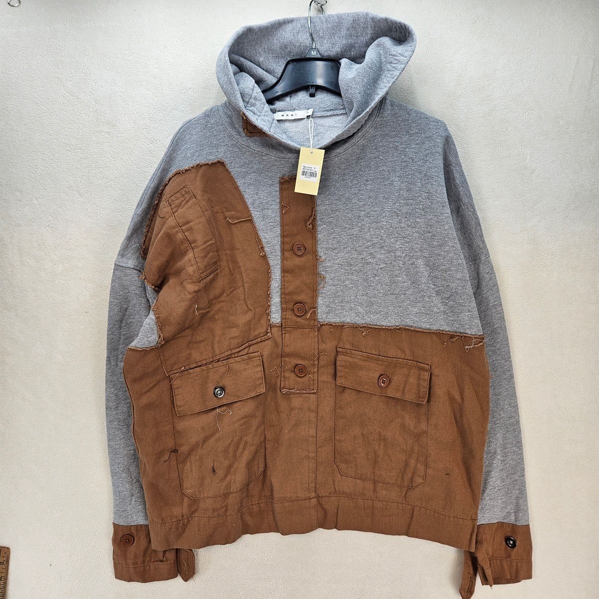 MNML MEN'S SMALL GREY MASH UP UTILITY PULLOVER HOODIE NWT