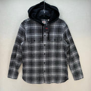 LEVI'S MEN'S SMALL HOODED WORKER SHIRT AMETRINE PLAID METEORITE